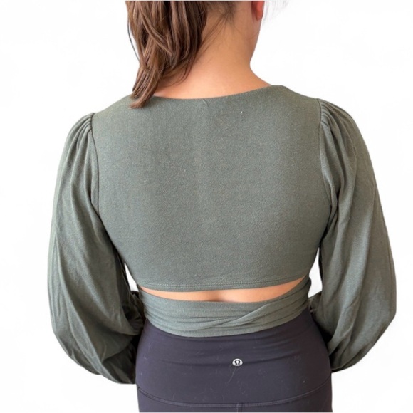 Olive Green Wrap Crop Top with long sleeves-size small - Picture 2 of 6